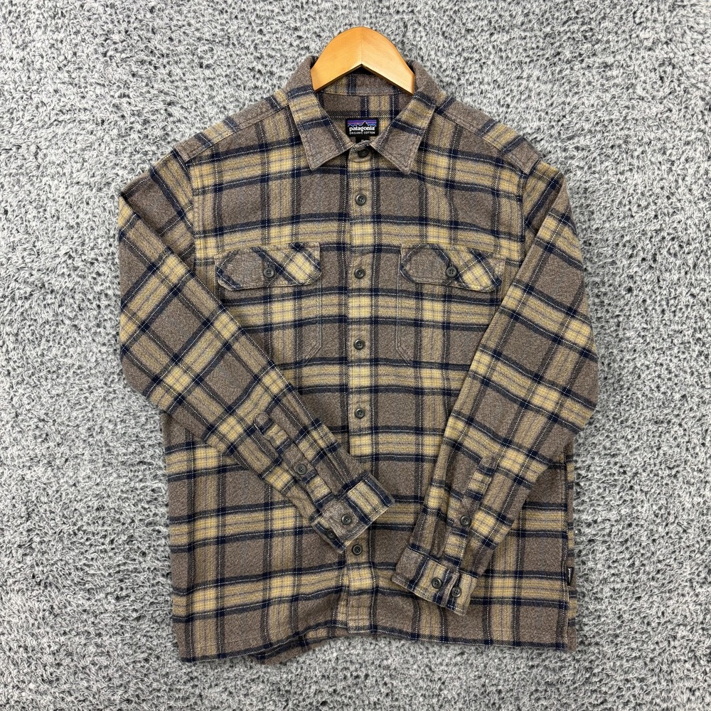 Patagonia Fjord Flannel Shirt Mens Medium Brown Plaid Organic Cotton Button Up